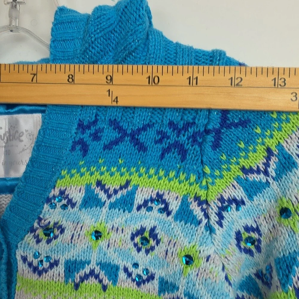 Justice Hooded Sweater Girls Size 10 Gray/Blue/Green Sequins Long Sleeves